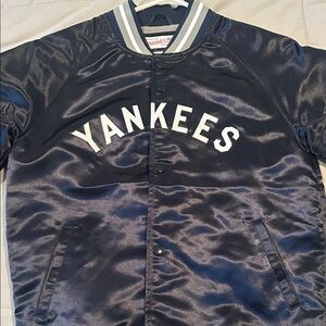 Mitchell & Ness Navy Yankees Satin Bomber Jacket